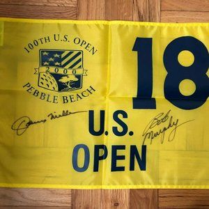Johnny Miller & Bob Murphy Signed 2000 US OPEN Pebble Beach18 Hole Pin Flag GOLF